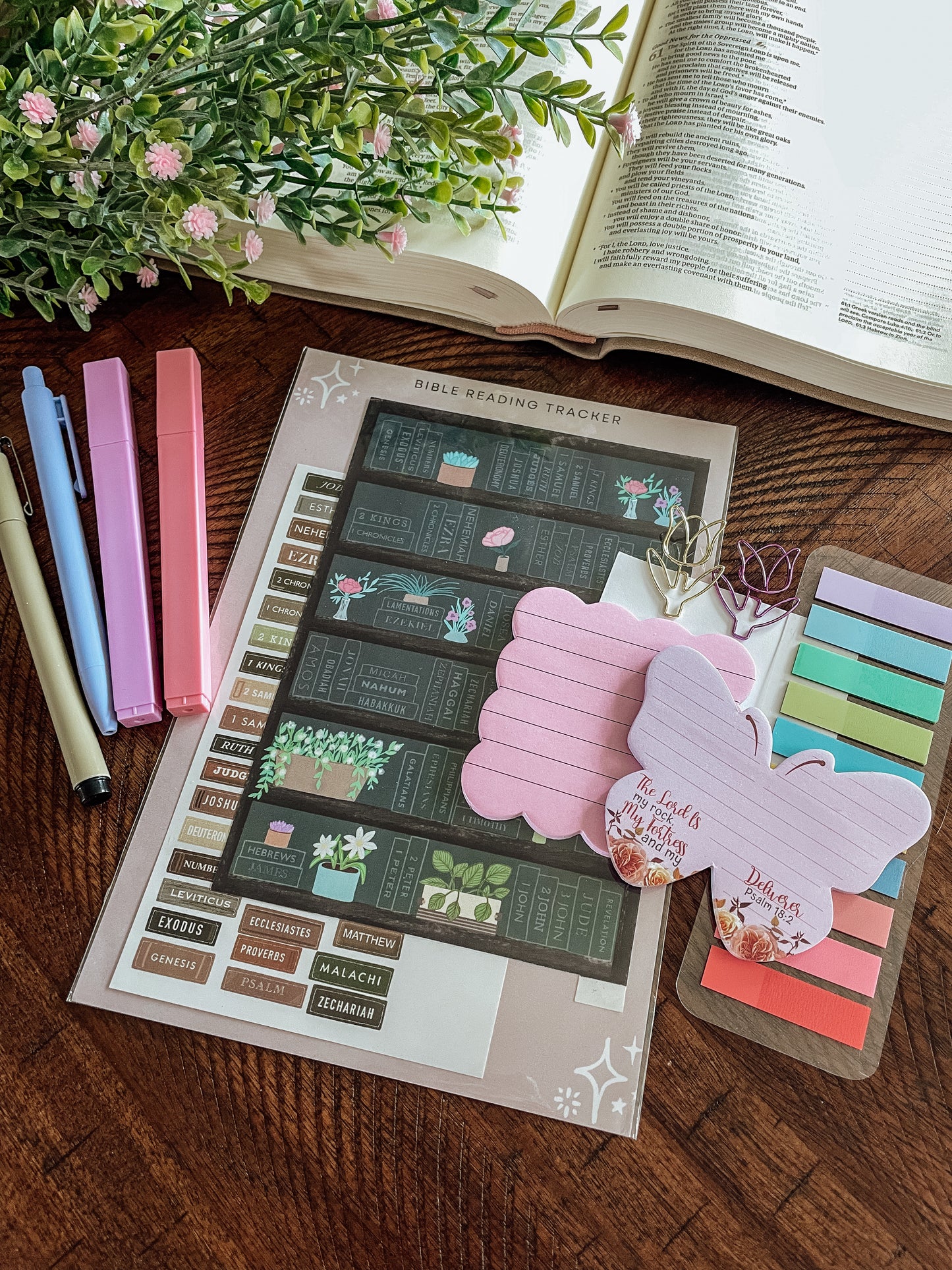 Books of the Bible Bookshelf tracker + Bible Journaling Supplies kit - Forest theme