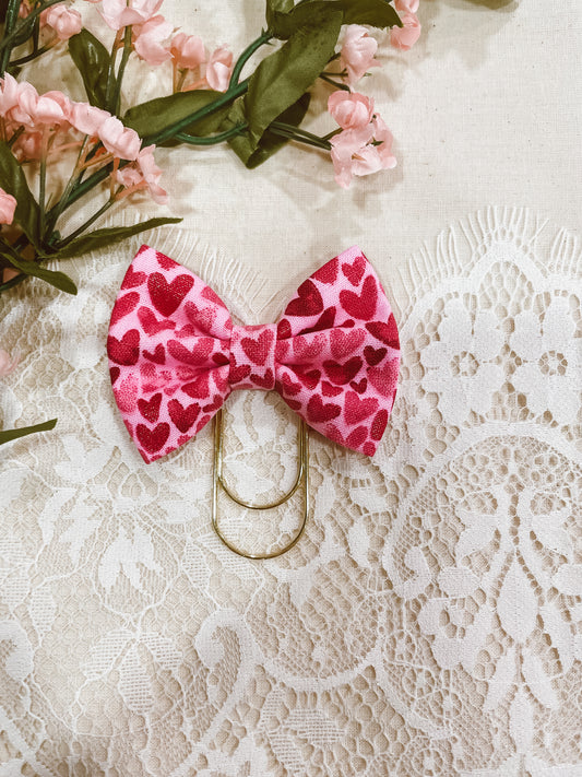 Lovely Hearts Pink- petite bow bookmark