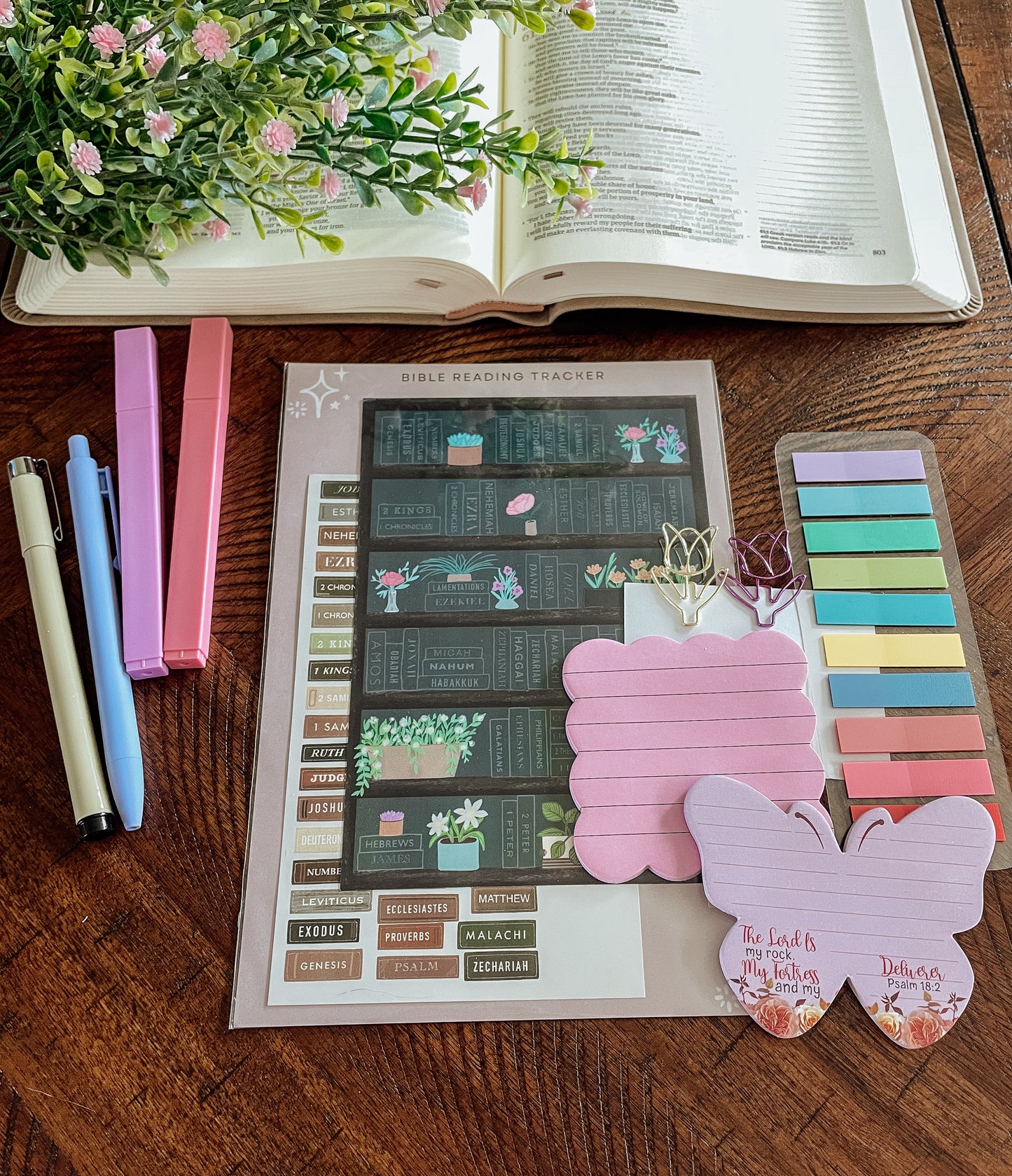 Books of the Bible Bookshelf tracker + Bible Journaling Supplies kit - Forest theme