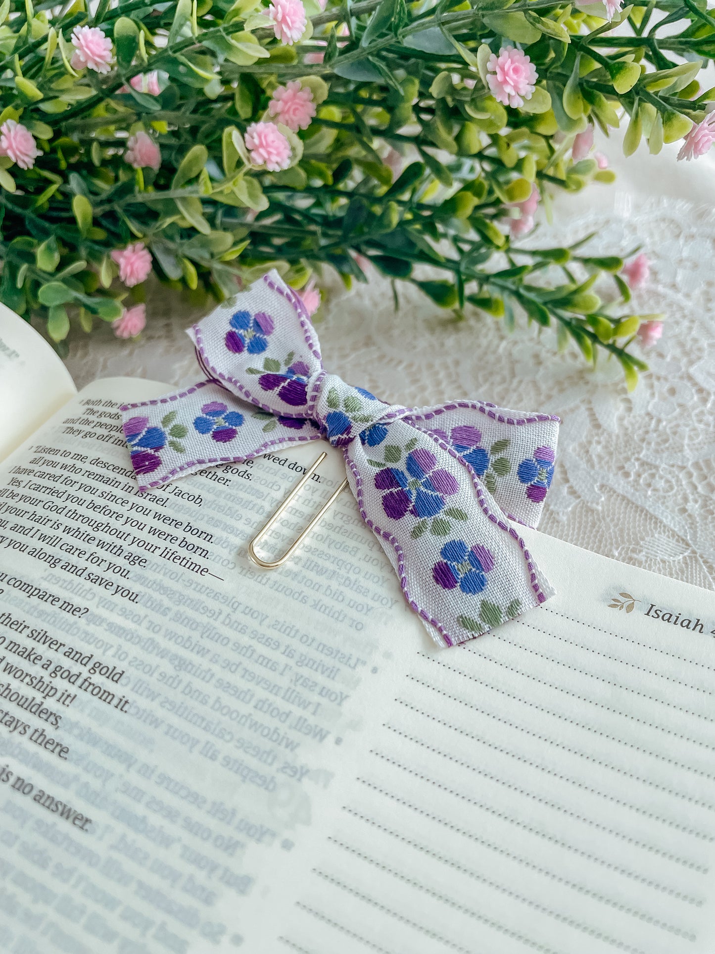 Purple Iris- ribbon bow bookmark
