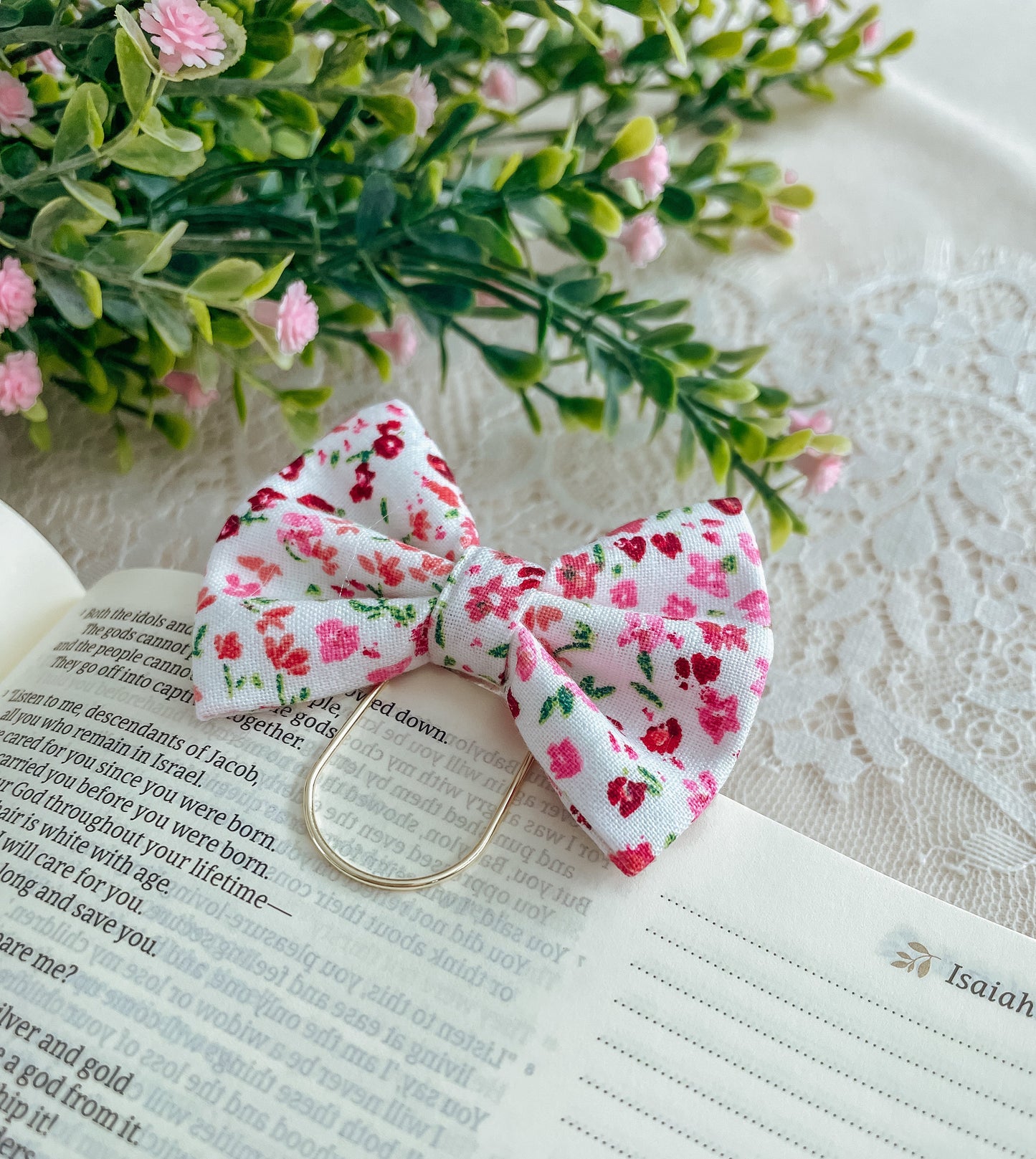 Summer Rose- petite bow bookmark