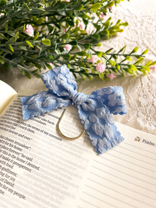 Blue Floral Scalloped ribbon bow bookmark