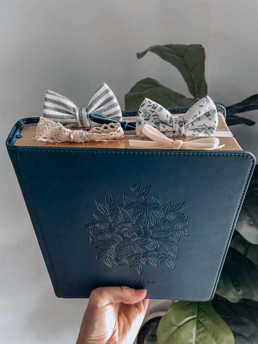 ESV Journaling Study Bible + Bow Set in navy