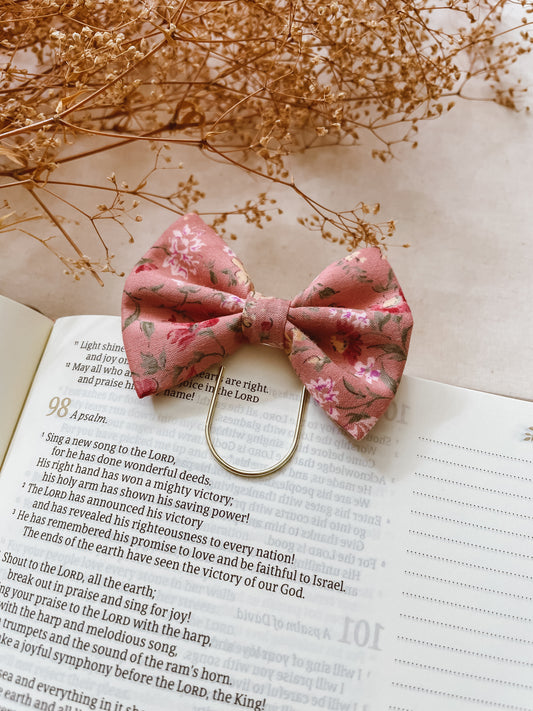 Soft Mauve Floral-petite bow bookmark