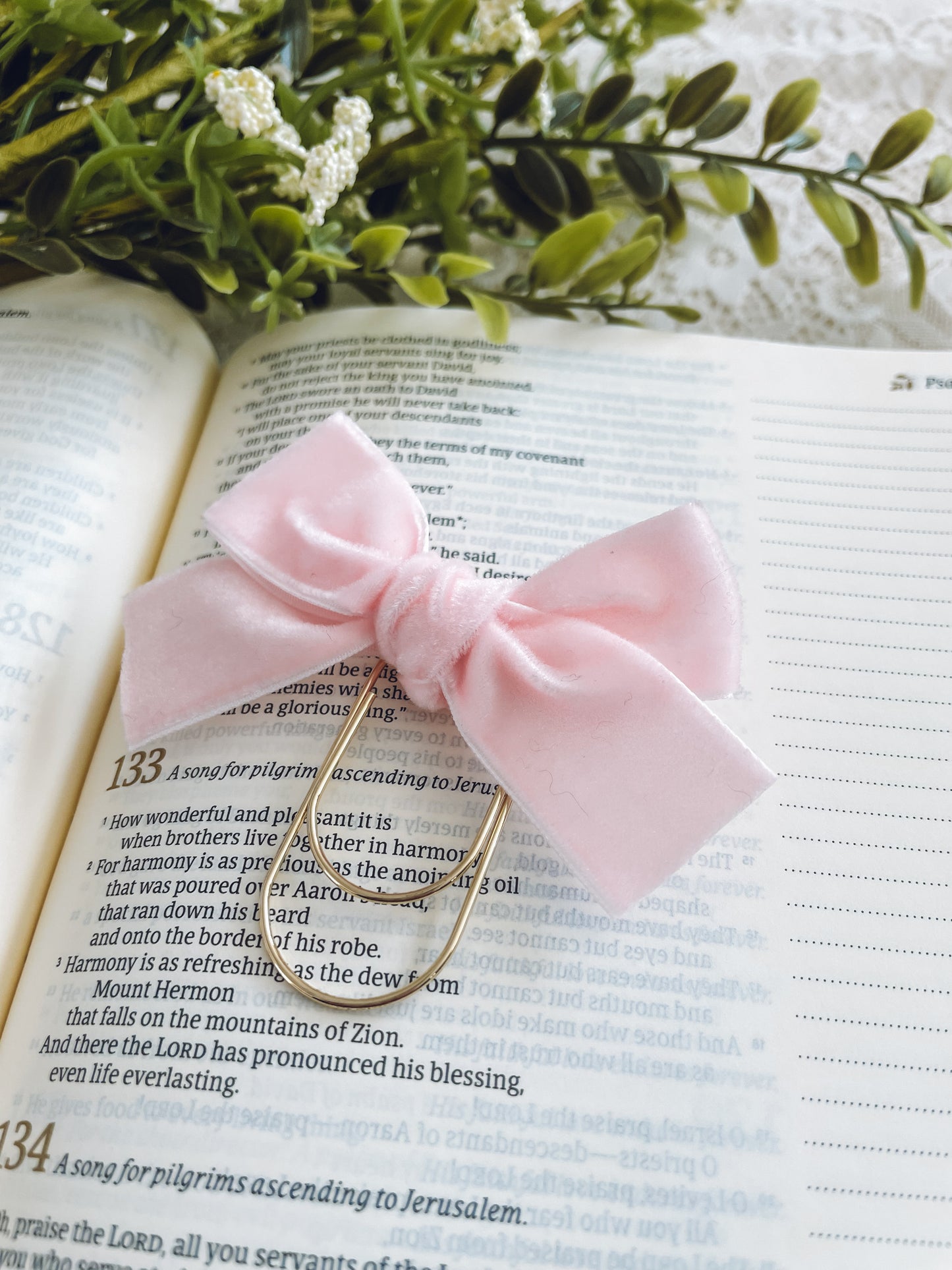 Petal Pink- velvet topknot bow bookmark