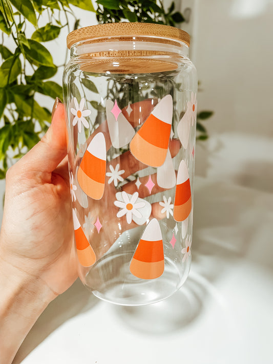 Sweet Candy Corn- 16oz glass tumbler