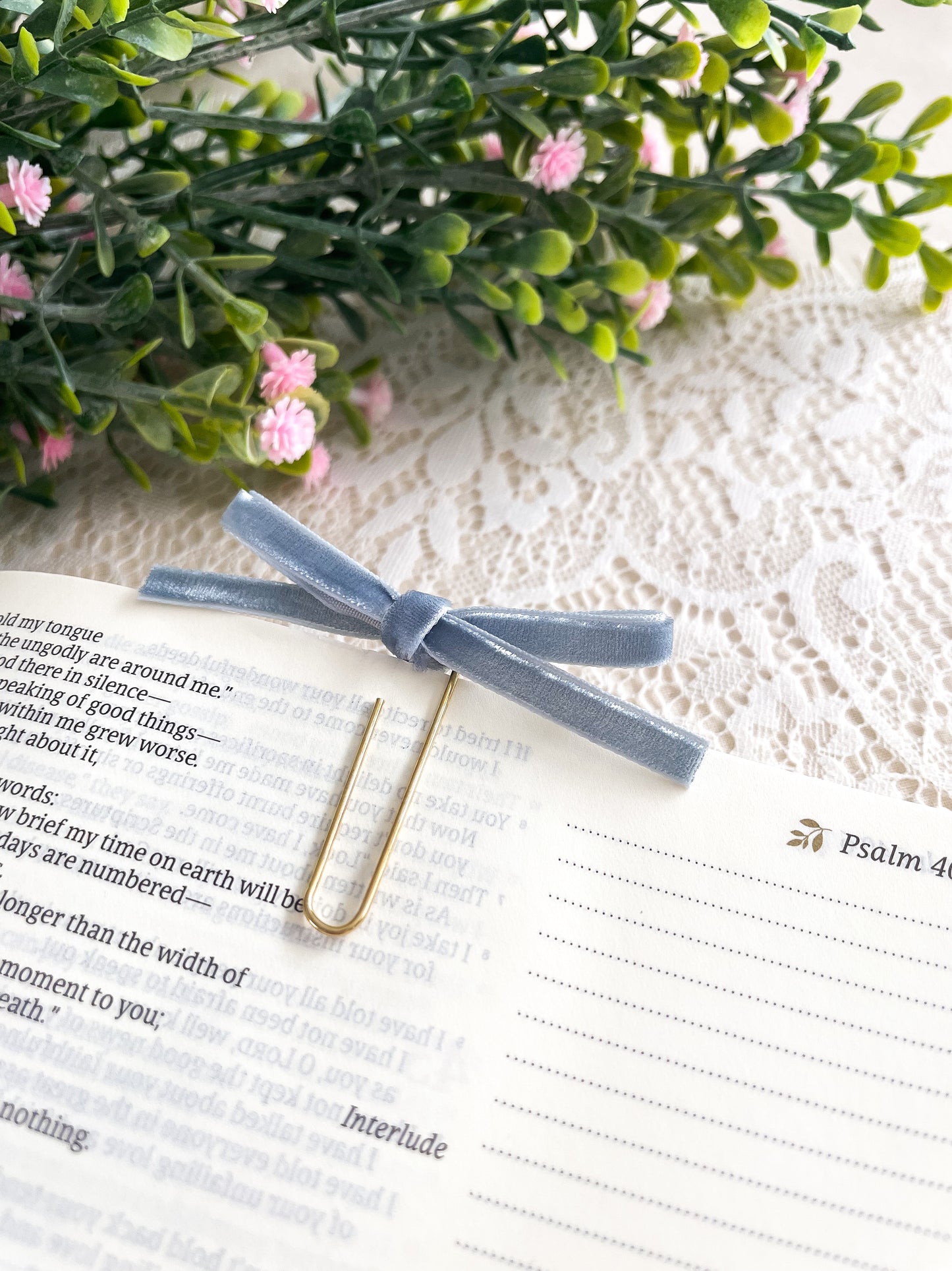 French Blue ~ velvet mini bow bookmark
