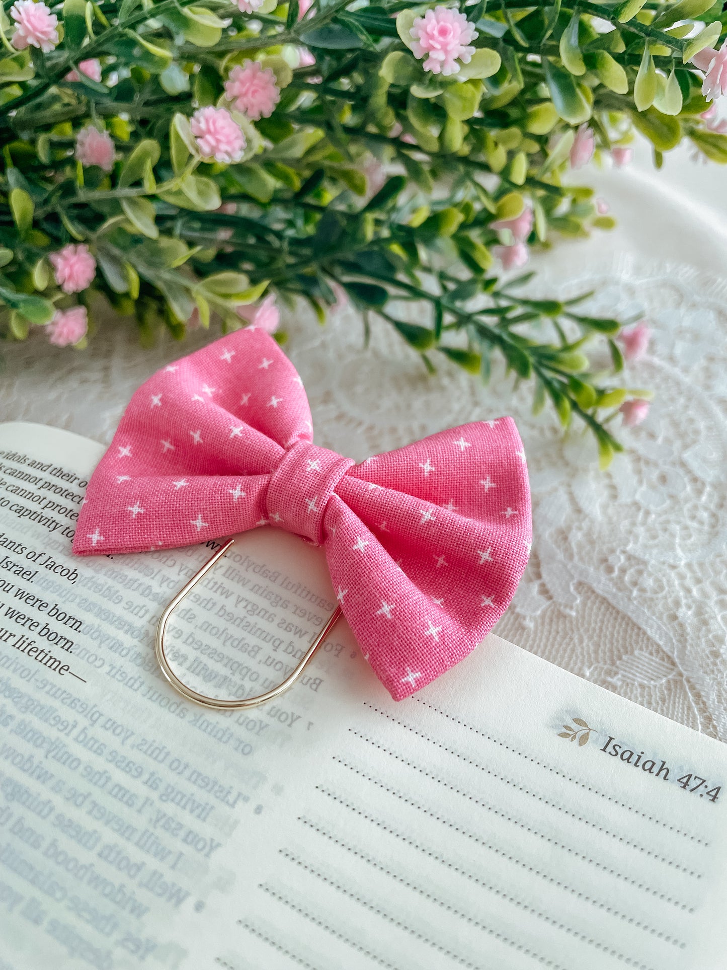 Pink Cross- petite bow bookmark
