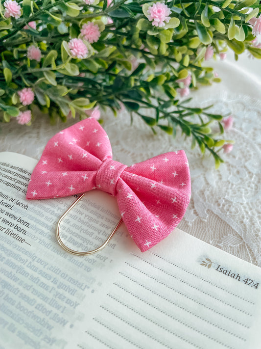 Pink Cross- petite bow bookmark