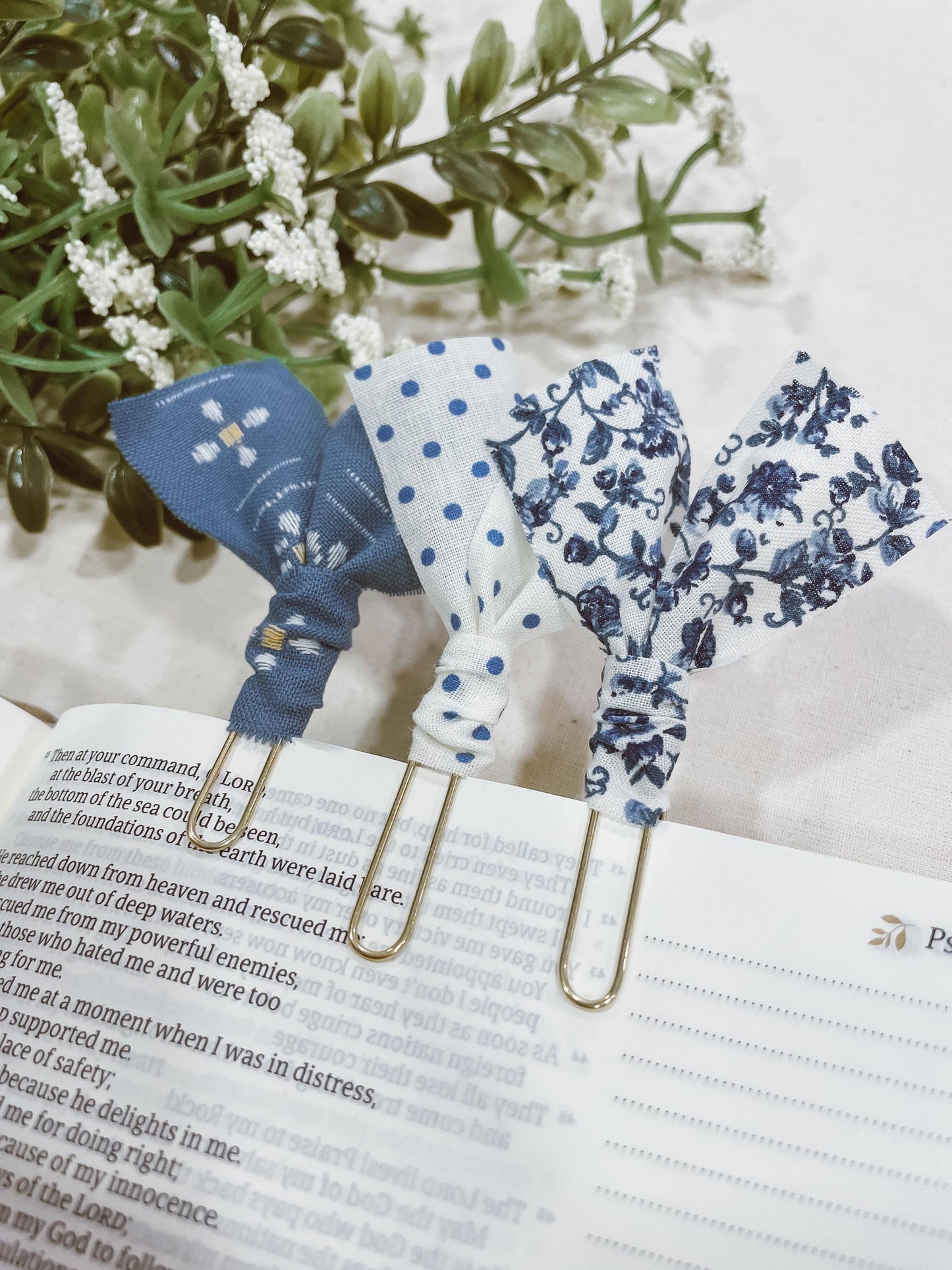 French Blue florals ~ set of 3 page markers