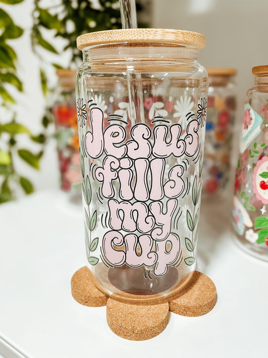 Jesus fills my cup - 16oz glass tumbler