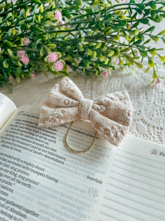 Honey Embroidered Floral- petite bow bookmark