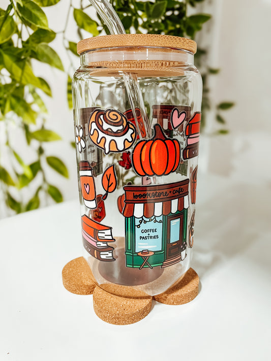 Pastries & Bookstore-16oz glass tumbler