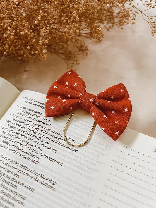 Terracotta Cross-petite bow bookmark
