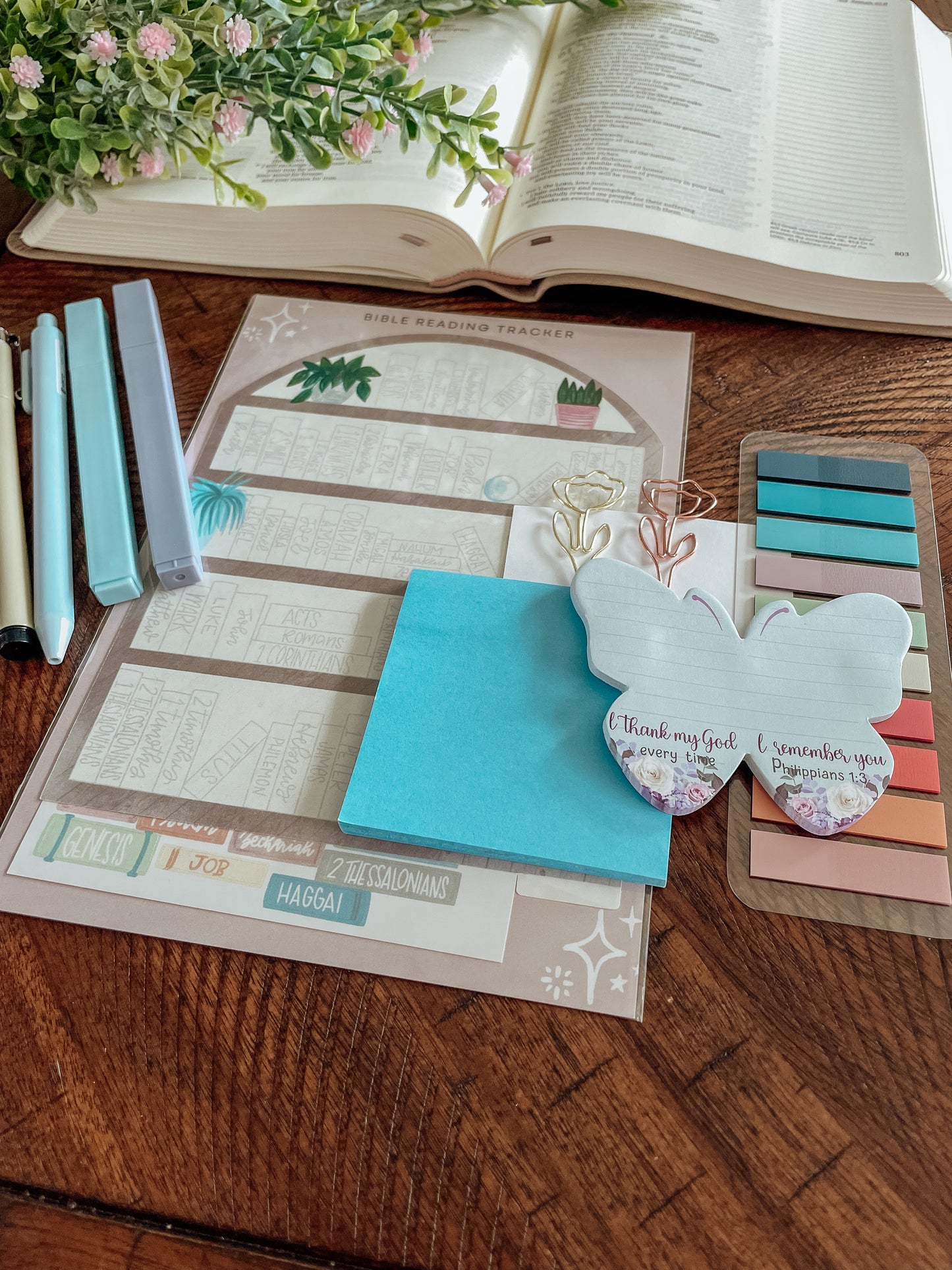 Books of the Bible Bookshelf tracker + Bible journaling supplies kit- neutral theme