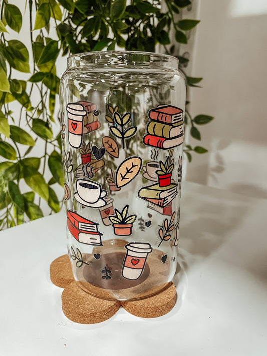 Cozy Bookish Girl - 16 oz glass tumbler