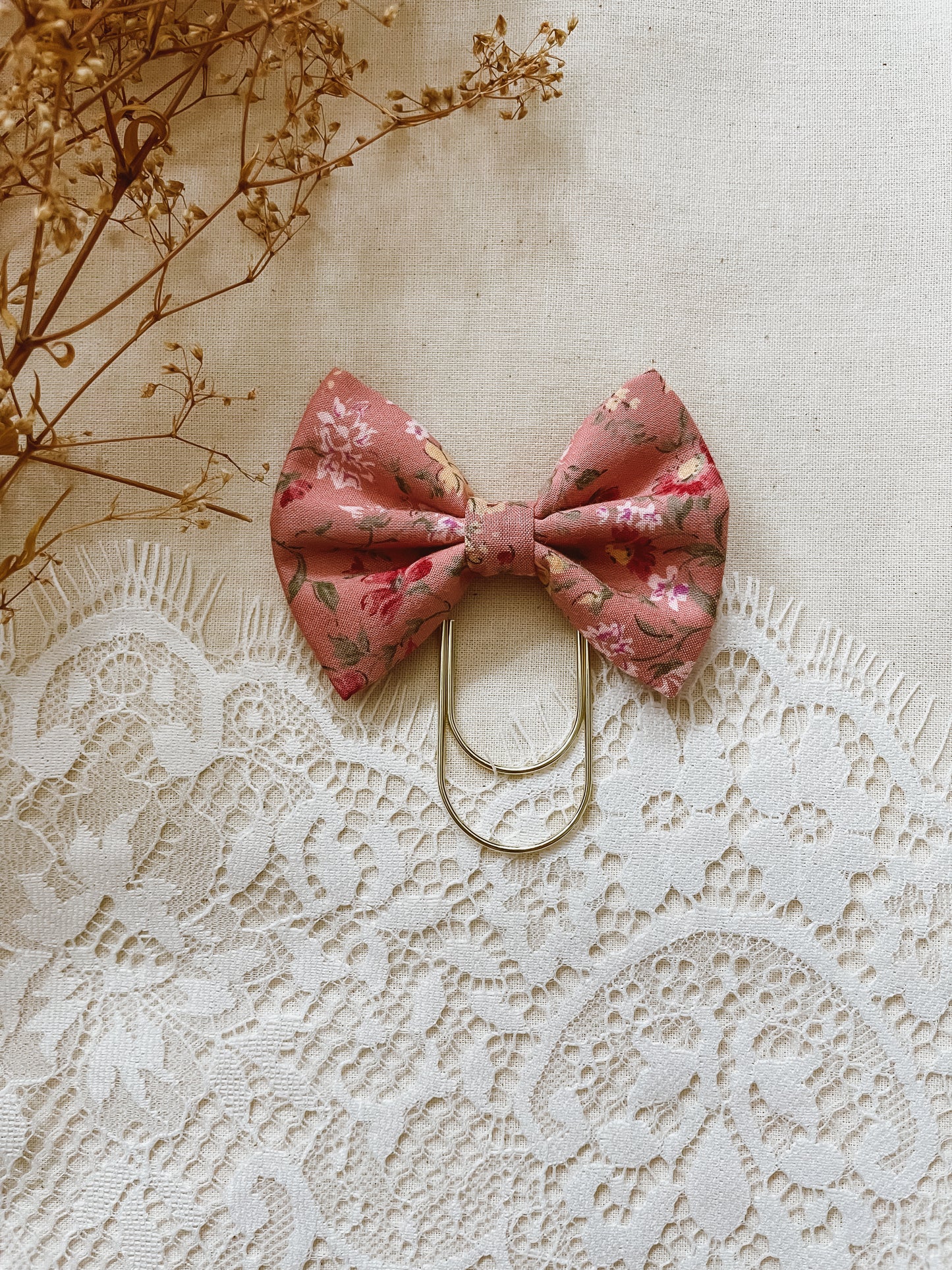Soft Mauve Floral-petite bow bookmark