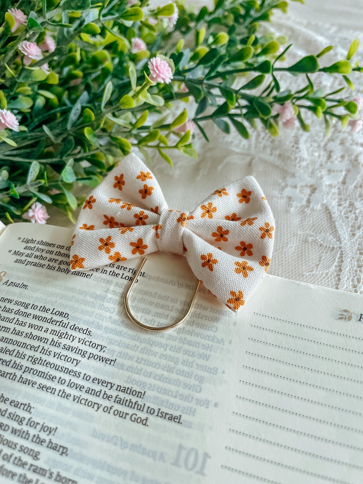 Dainty yellow floral- petite bow bookmark