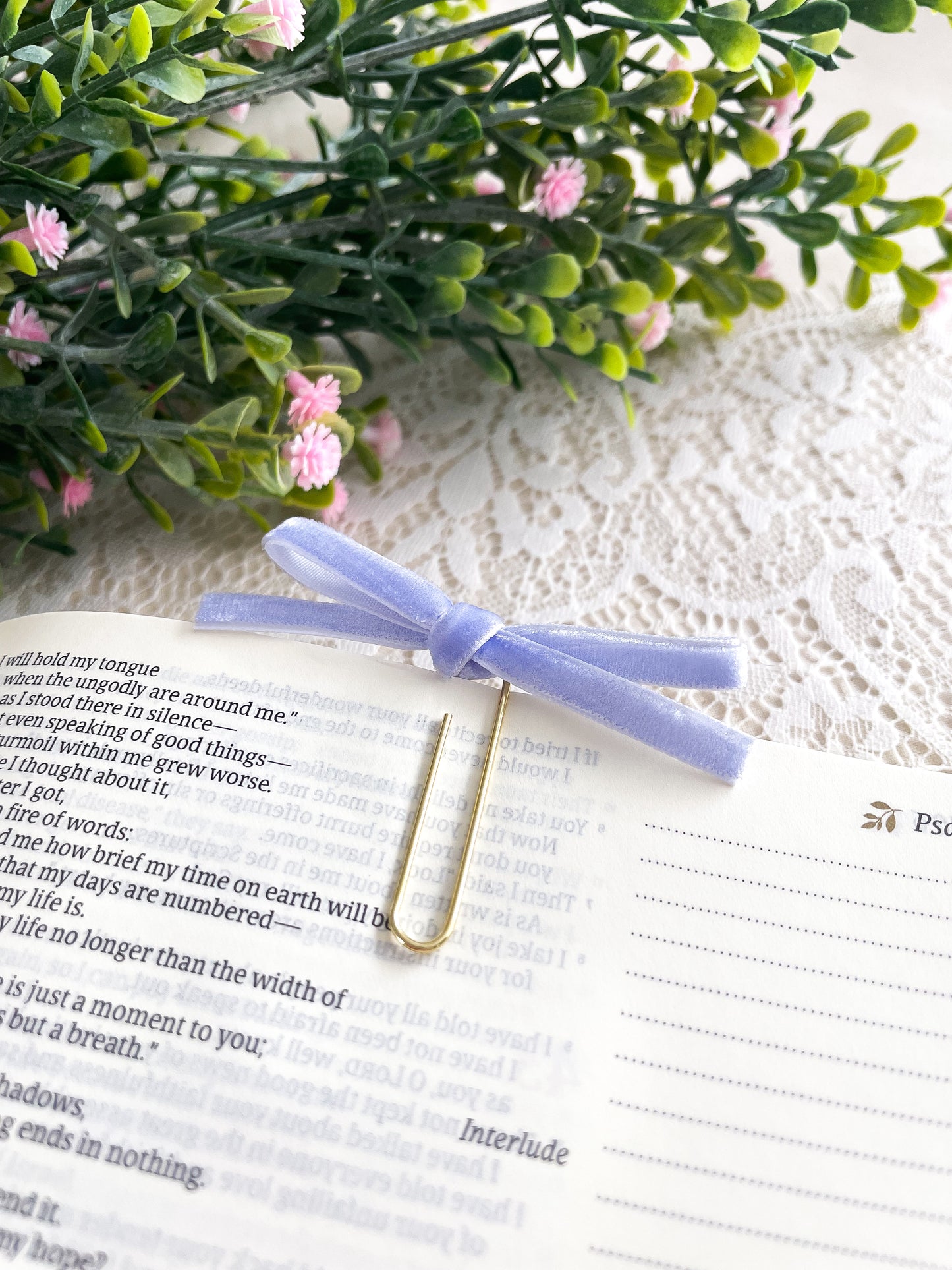 Periwinkle ~ velvet mini bow bookmark