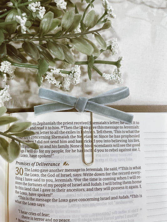Seafoam ~ velvet mini bow bookmark