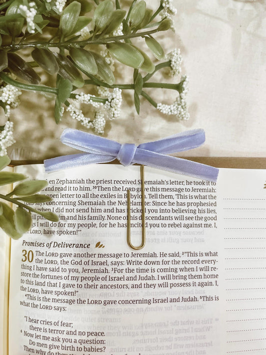 Periwinkle ~ velvet mini bow bookmark