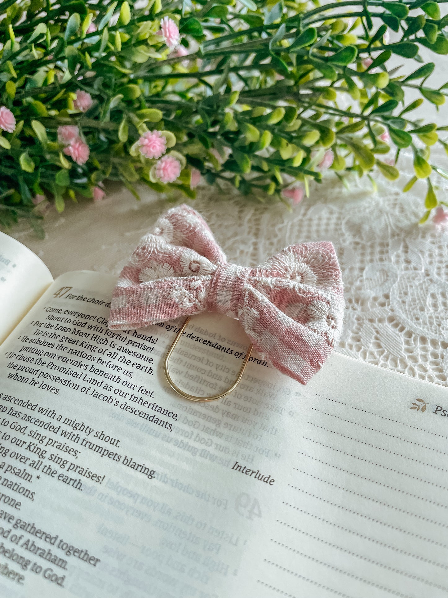 Rose Embroidered Floral- petite bow bookmark