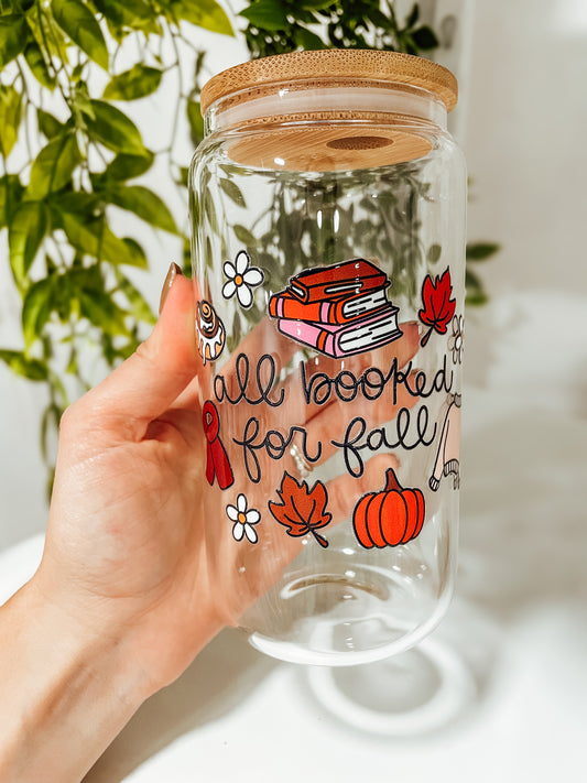 Booked for Fall-16oz glass tumbler