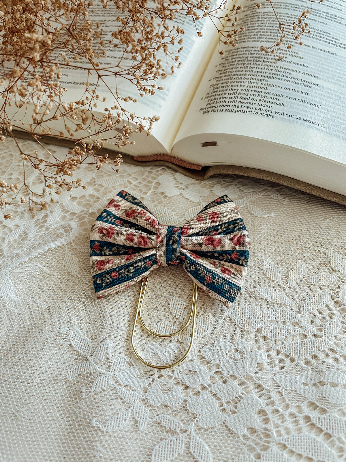 Navy Rose- petite bow bookmark