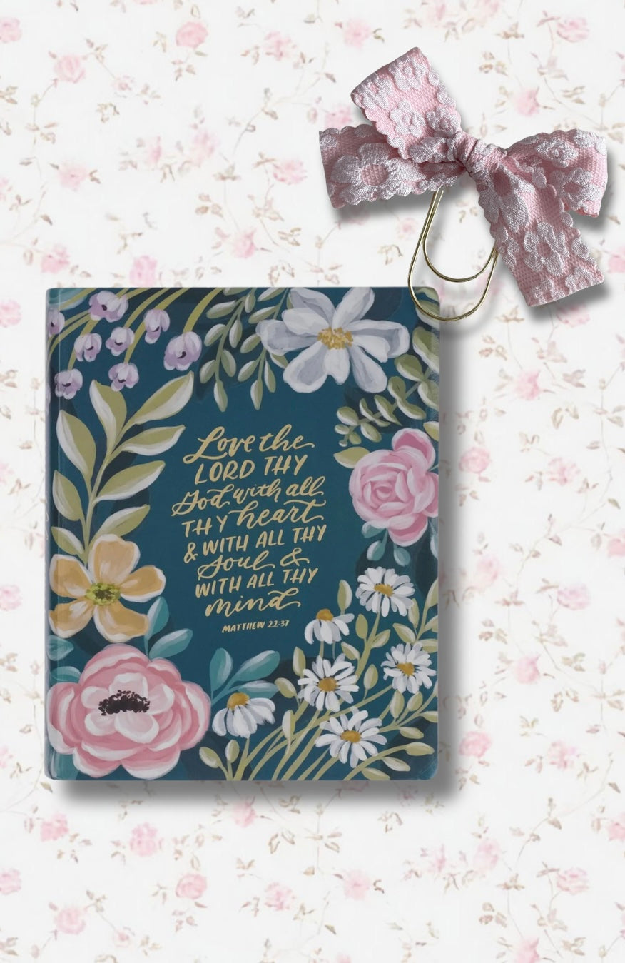 Teal Floral ‘KJV’ Notetaking Bible + Bow set (large print)