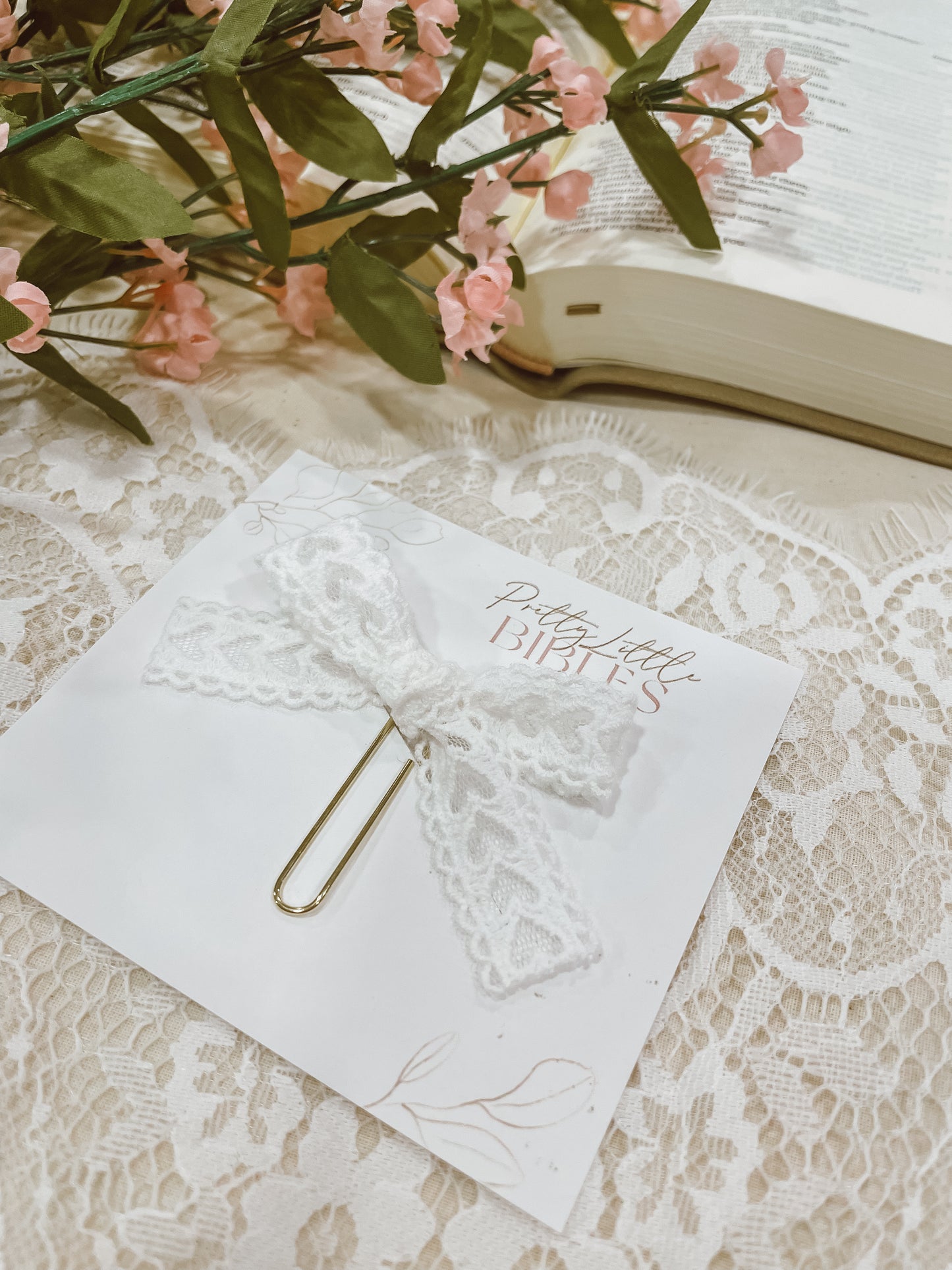 Lacey white hearts- ribbon bow bookmark