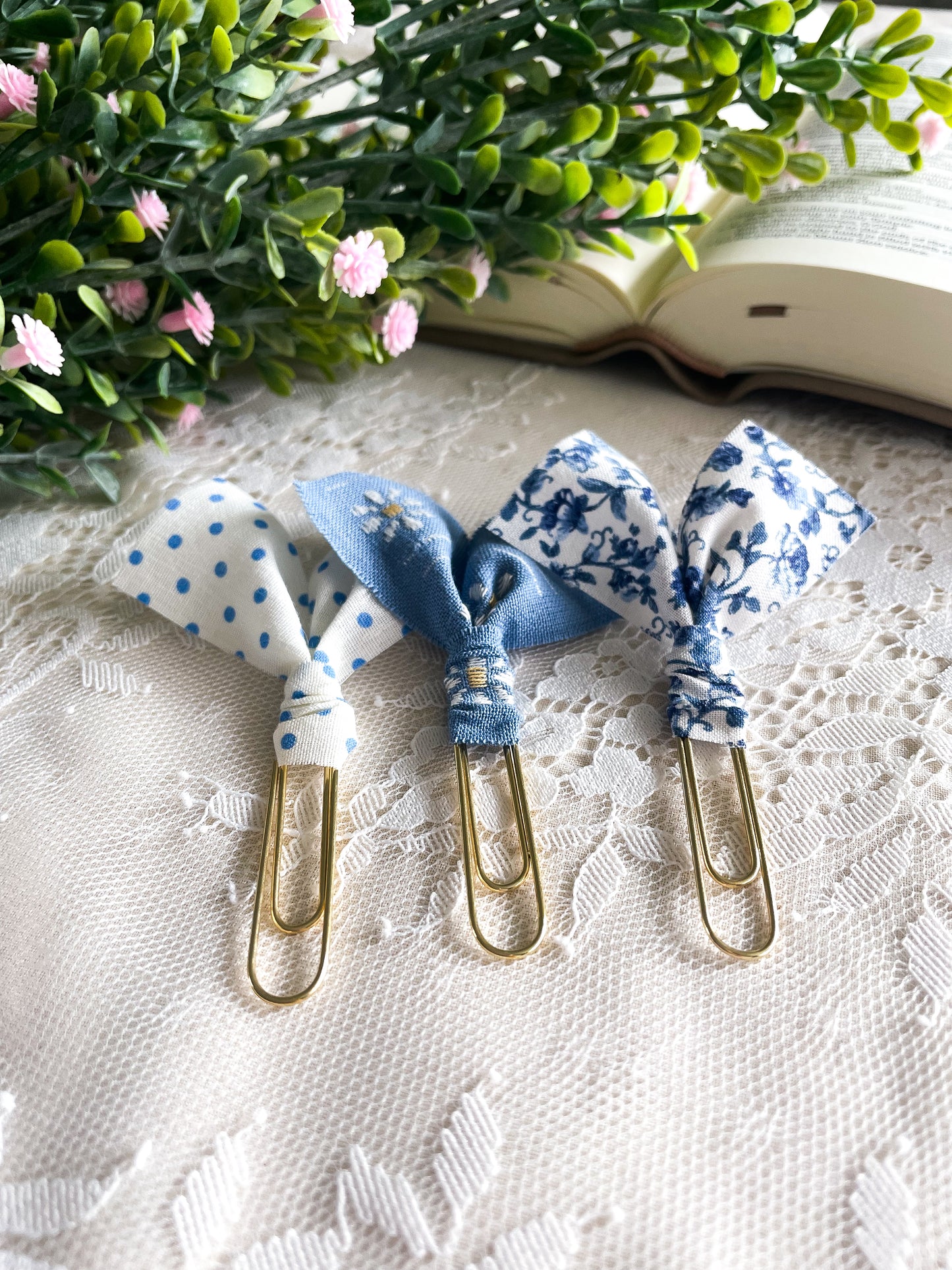 French Blue florals ~ set of 3 page markers