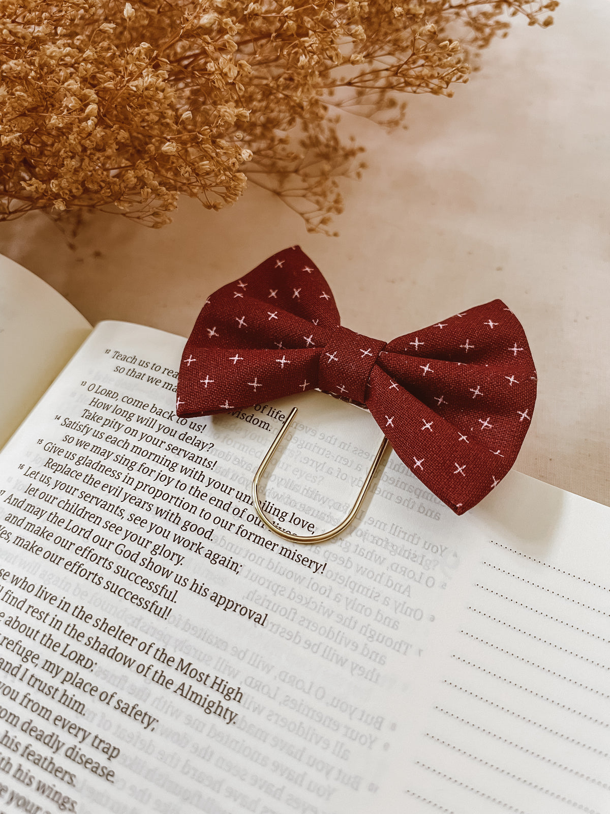 Burgundy Cross- petite bow bookmark