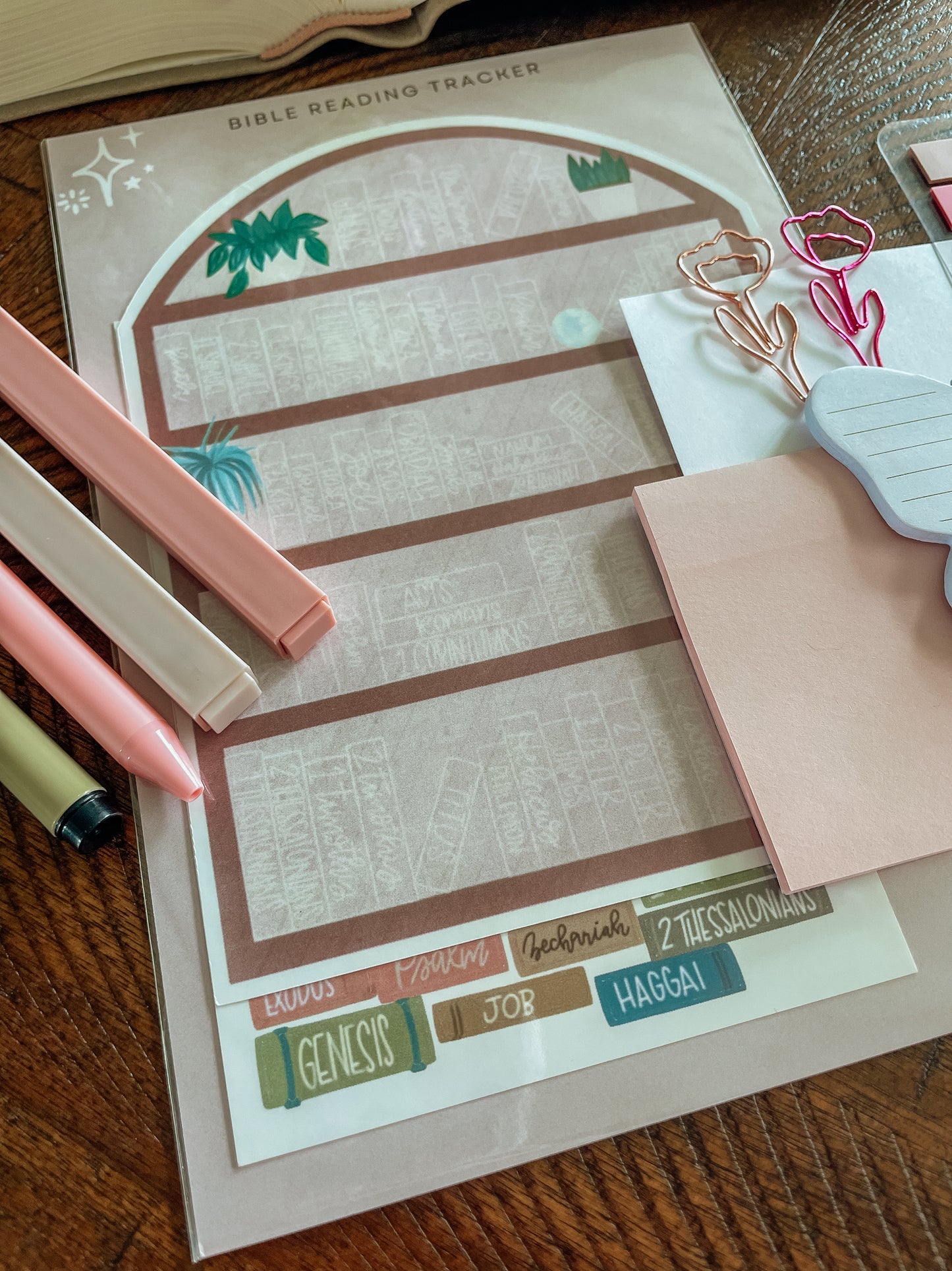 Books of the Bible Bookshelf tracker + Bible journaling supplies kit - pastel theme