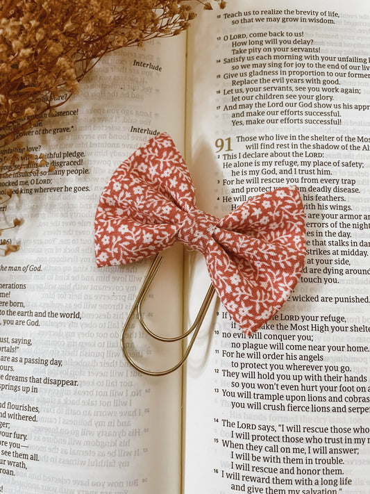 Apricot Floral-petite bow bookmark