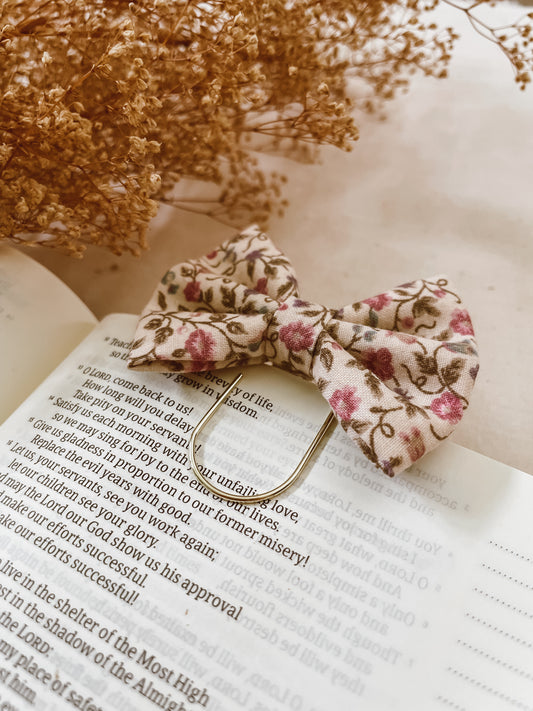 Mauve Rose-petite bow bookmark