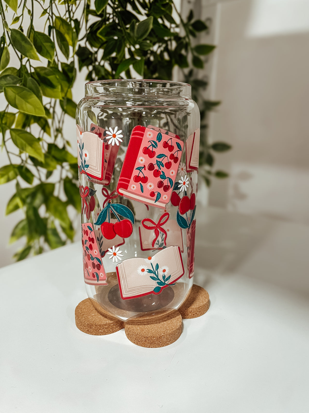 Cherry Bookish- 16 oz glass tumbler