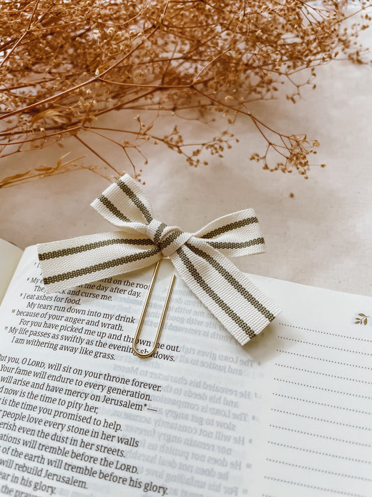 Olive Stripe-ribbon bookmark