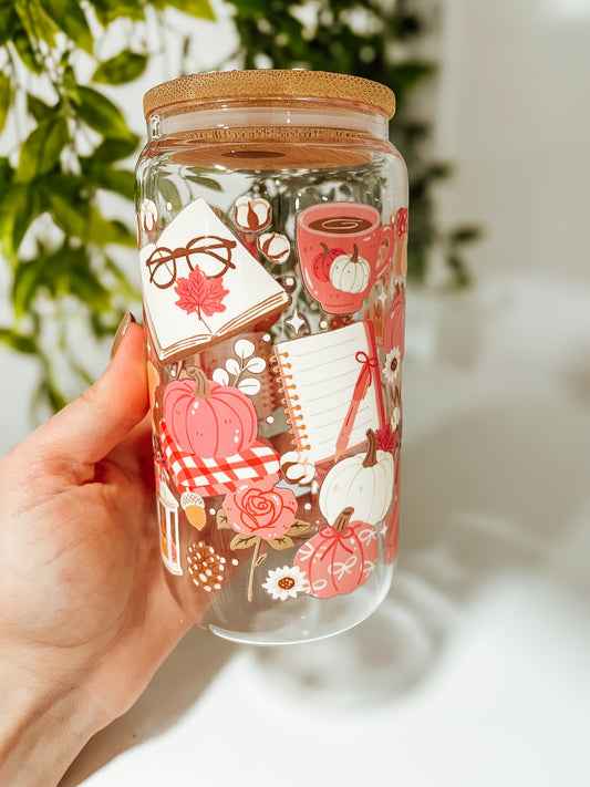 Cozy Blush Fall-16oz glass tumbler