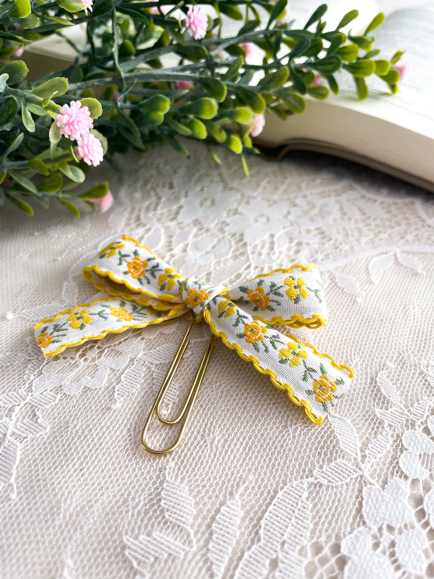 Forsythia- ribbon bow bookmark