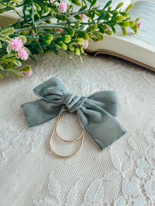 Dusty Sage- velvet topknot bow bookmark
