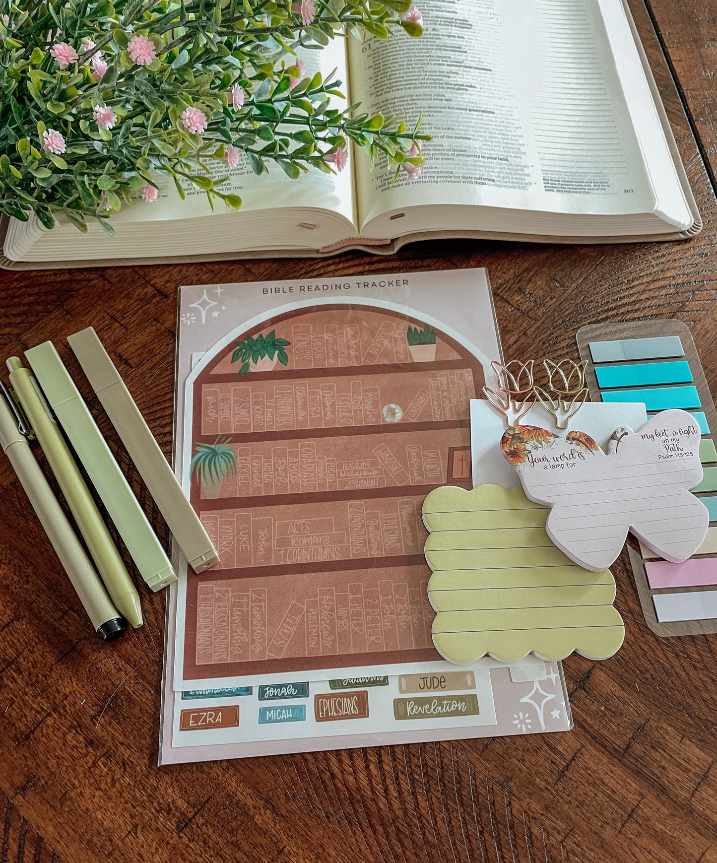 Books of the Bible Bookshelf tracker + Bible journaling supplies kit- terracotta theme