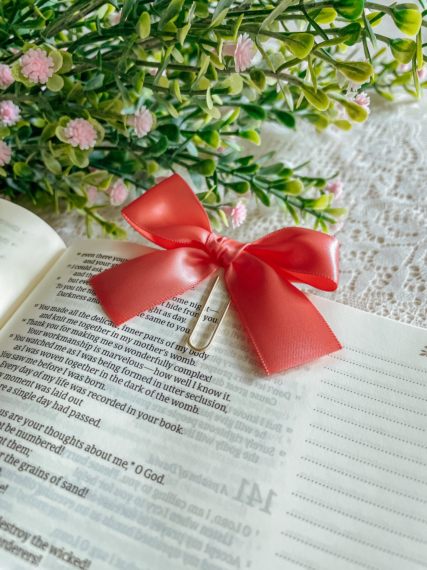 Satin Coral ~ ribbon bookmark