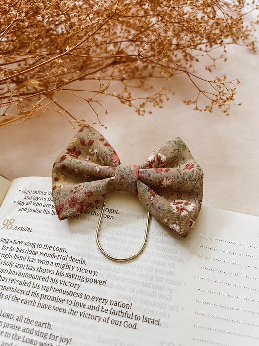 Soft Olive Florals-petite bow bookmark