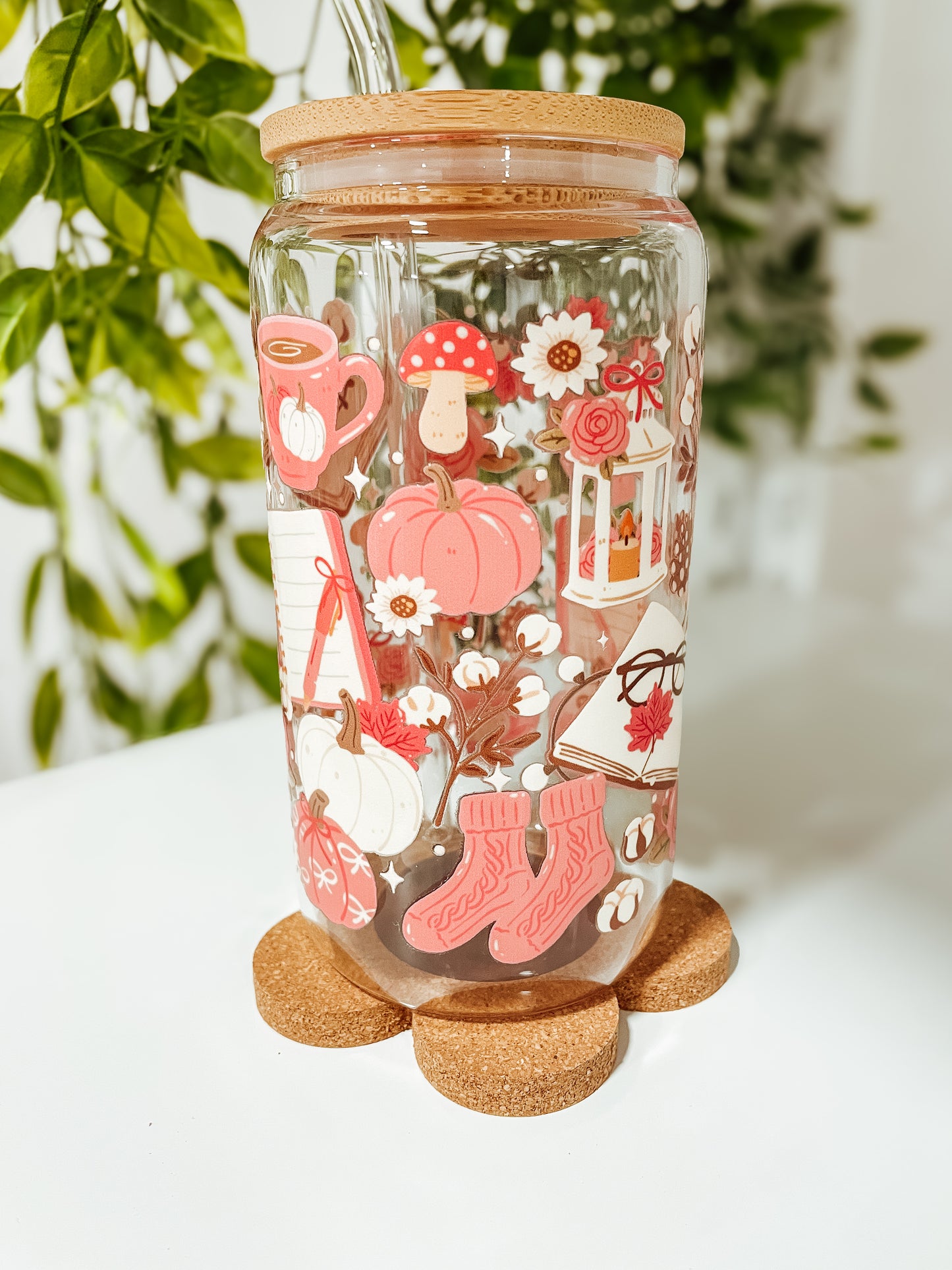 Cozy Blush Fall-16oz glass tumbler