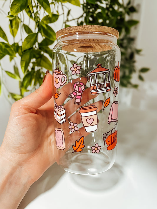 Blush Fall Gilmore - 16 oz glass tumbler