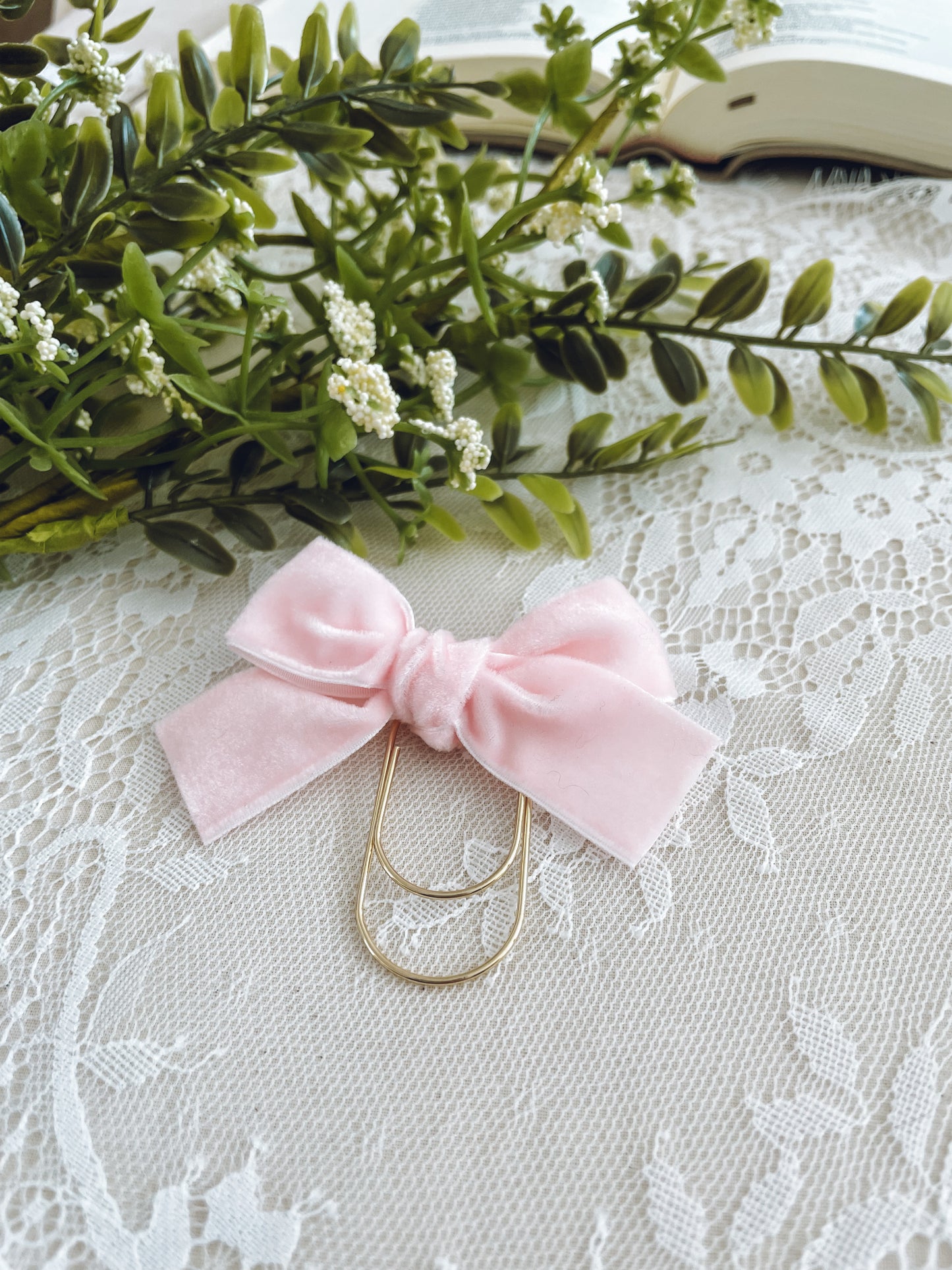 Petal Pink- velvet topknot bow bookmark