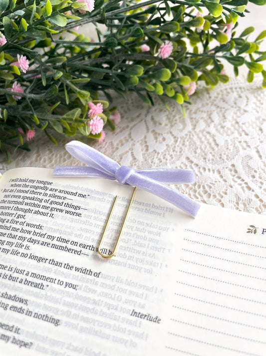 Lilac ~ velvet mini bow bookmark