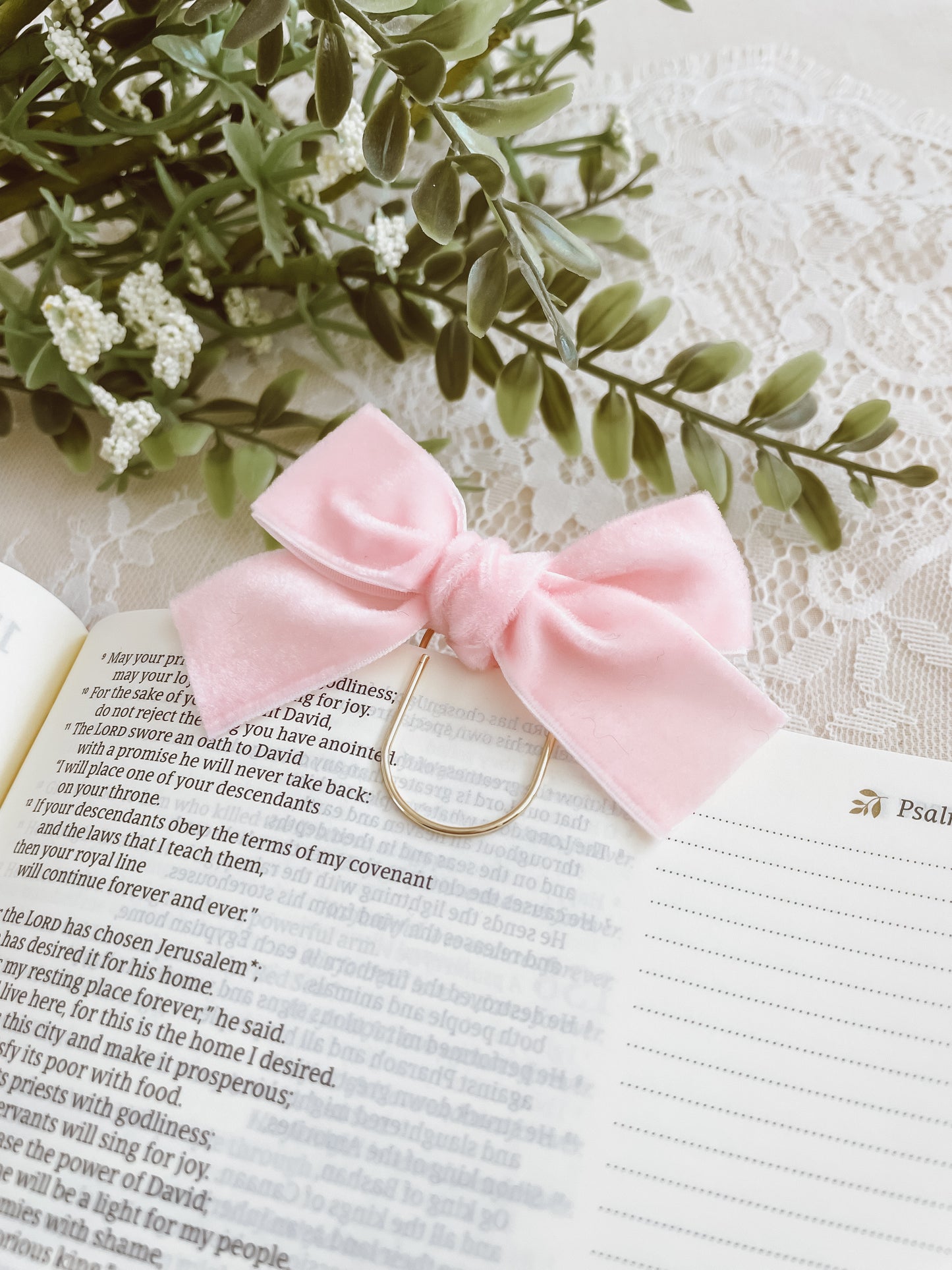 Petal Pink- velvet topknot bow bookmark