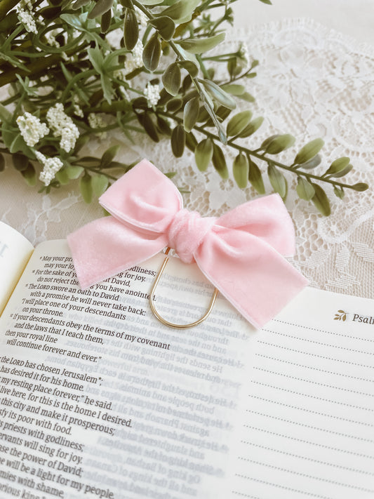 Petal Pink- velvet topknot bow bookmark