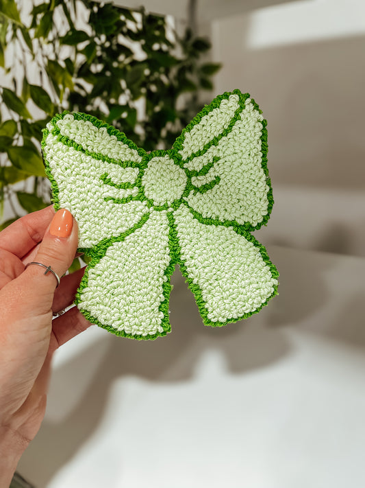 ‘Green Coquette Bow’ mug rug coaster